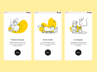 Onboarding black design figma figmadesign happy health illustraion mobile app design mobile ui onboarding yellow