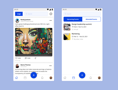 Social event managing app 30daychallenge blue corporate daily ui day1 design events figma figmadesign mobile app design post social ui uiux