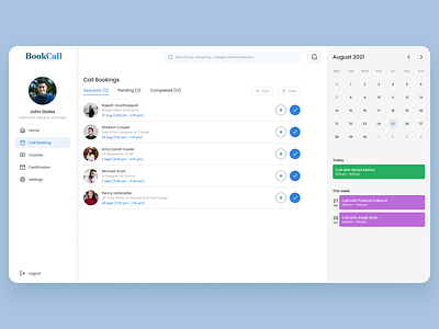 BookCall Dashboard accpet aesthetic blue book calender call dashboard dashboards design figma figmadesign illustration mentee mentor minimalistic ui uiux webdesign webpage