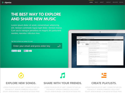 Cliperize Landing Page app cliperize icons landing music page ui video