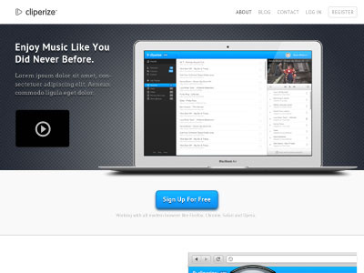 Landing Page WIP app browser cliperize music profile ui ux video web