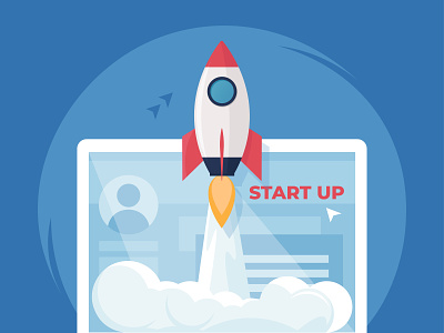 Rocket launch from a laptop. Vector illustration in flat style branding business illustration design icon illustration minimal startup typography ui vector art vector artwork vector design web
