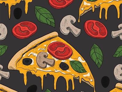 Slice of pizza seamless pattern in sketch engraving style backdrop backdrops background branding business illustration design engraving hand drawn icon illustration pattern pizza seamless sketch vector