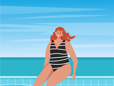 Woman in the pool with ocean background background beach cute girl happy illustration ocean pool recreation relax sea seasonal summer summer time sun swim tourism vacation vector woman