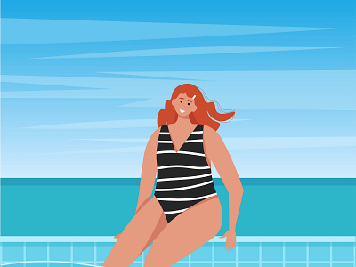 Woman in the pool with ocean background