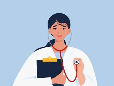 Cute Female doctor with stethoscope banner consulting cute design digital doctor female flat flatdesign health illustration medical medicine nurse online pandemic stethoscope vector woman young