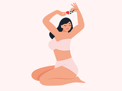 young beautiful woman sitting in lingerie bikini body body positive female feminism figure flat healthcare illustration lady love love your body love yourself menstruation plus size sexy smilling vector woman