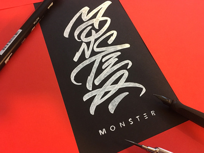 Sketch Monster brain brush calligraphy clothing insane lettering logo monster pen signature t shirt type