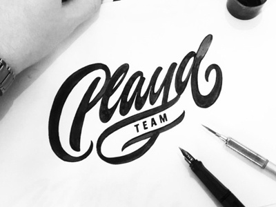 Sketch Playd Team brushpen calligraphy clothing designer identity lettering logo logotype motion signature type