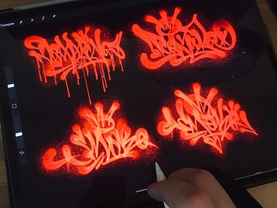 Custom tags with my brushes in Procreate app on iPad Pro calligraphy graffiti ipadpro lettering logo logos logotype procreate spray tag tagging