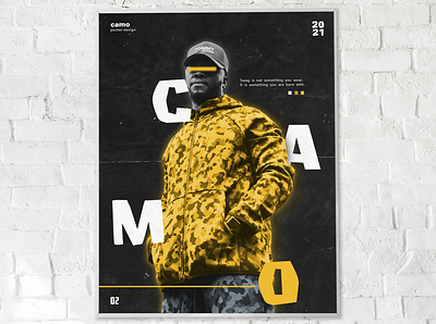 Camo - Poster Design black gradient graphic graphic design graphicdesign grunge grunge font grunge texture grunge textures grungy monochromatic poster poster art poster design scattered type type typography yellow