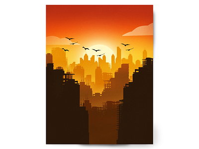 Sunset City city cityscape design graphic graphic design landscape minimal minimalism minimalist minimalistic poster poster art poster design procreate procreate art vector vector art vector illustration vectorart vectors