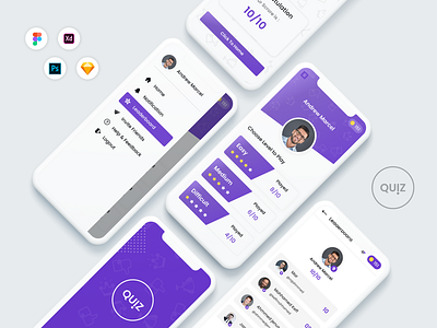 QuizApp adobexd clean ui competition competitor creative design figma flex game leaderboard gameapp interface leaderboard mobile app quiz quizapp score screen uiux user experience