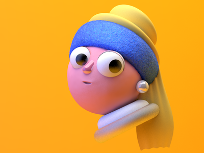 Girl with a pearl earring 3d 3d art 3dillustration 3dmodeling character cinema4d cinema4dart illustration lighting texture yellow