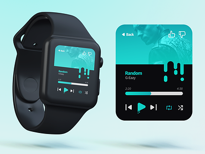 iWatch Music Player black gradient icons interface iwatch mockup music photoshop sketch ui ux
