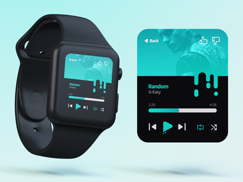 iWatch Music Player mockup photoshop black gradient icons interface ux ui sketch music iwatch