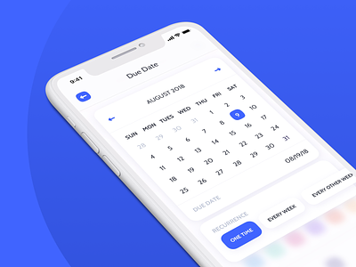 Due Date for Payment App blue blur calendars clean iphonex minimal payment shadow simple sketch ui
