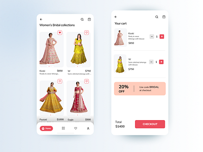 FashionKraft - Online Lifestyle/E-Commerce App (Wedding Brand) app bridal cart clothing colors design ecommerce fashion figma interaction lifestyle marketplace minimalist mobile payment product shopping store uiux wedding