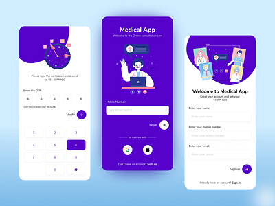 Medical App | Mobile App app colors design doctors figma illustration login medical mobile signup ui ux