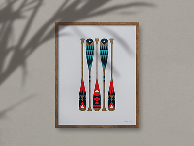 Wild Oars (Posters For Parks) aurora aurora borealis blue camp camping copper design frame green illustration nature north oar paddle paint parks poster red white wood