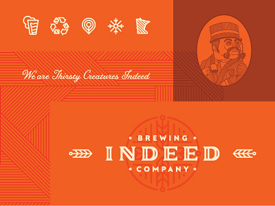 Indeed Brewing Co. alcohol ale beer branding brewery creature icons indeed lines logo orange type