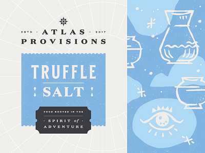 Atlas Provisions (Truffle Salt) blue culture delicious design discovery explore food packaging popcorn salt yum