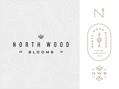 North Wood Blooms branding design floral flowers gold logo monogram nature north topography wood
