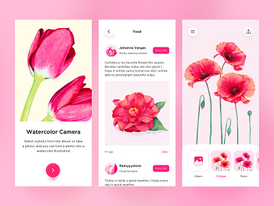 Watercolor Camera app branding camellia camera colorful flowers illustration landing page mobile poppy tulip ui ux watercolor web