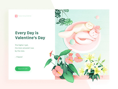 Every Day is Valentine's Day cat clean color flower illustration