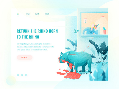 Return the rhino horn to the rhino animal art clean color design green illustration ui web