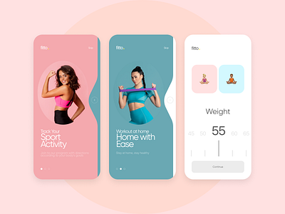 Fitness - Mobile App activity coach color fitness graphic design gym app health minimal personal trainer sport stats training ui weight workout yoga