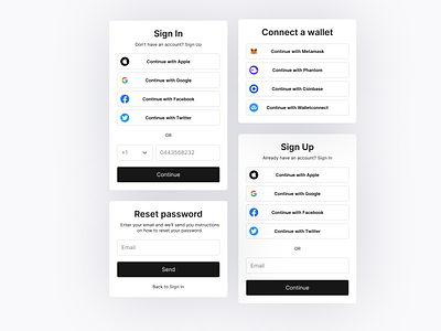 Sign In/Up | Connect a wallet bitcoin blockchain clean coin connect connect wallet crypto crypto components design figma metamsk sign in sign up ui ux