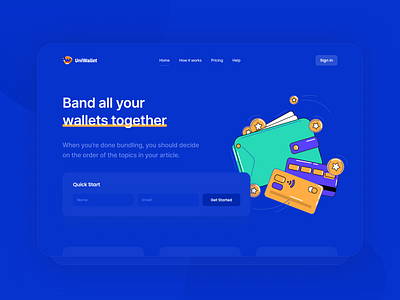 UniWallet app design home illustration landing logo product saas ui website