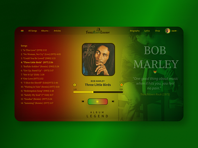 Small Reggae Library (Repost) artist bob marley bob marley ui dark ui darkui jamaica legend library music music player ui reggae song ui ux webdesign