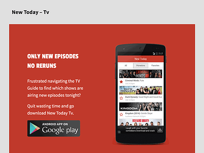 New Today Tv Landing page android app clean flat ios landingpage minimal mobile red simple web