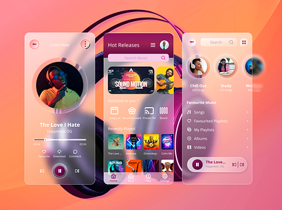 Music App mobile app morphism music app product design ui ui design user experience design ux