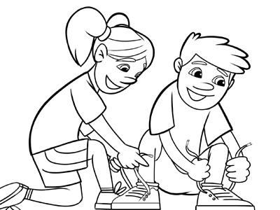 Friend Helping Tie Shoes illustration kidspring situations smallgroups