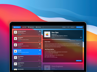 Job Finder Desktop App with Big Sur-esque UI bigsur job macos