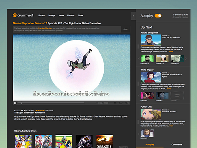 Dark Crunchyroll with Autoplay (concept) anime autoplay crunchyroll dark desktop redesign sidebar video video player web