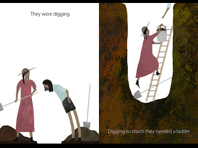 Sisters Digging book spread childrens book design illustration photoshop picture book