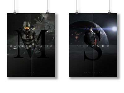 Videogame Character Poster Serie alphabet game halo mass effect master chief minimalistic poster serie shepard typographic videogame