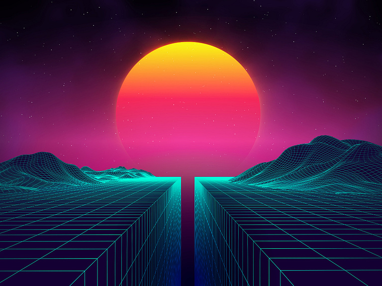 Retro background futuristic landscape 1980s style. by DamienArt on Dribbble