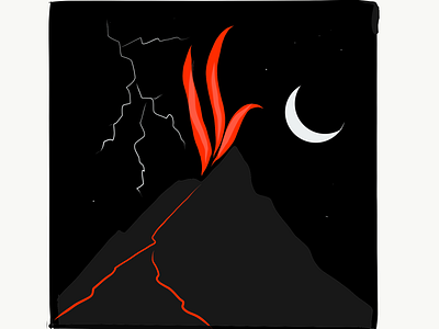 Volcano #2 illustration landscape lightning moon volcanic volcano