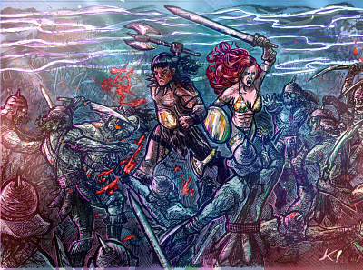 Conan & Red Sonja character comic art comic books comics digital fantasy fantasy art inking