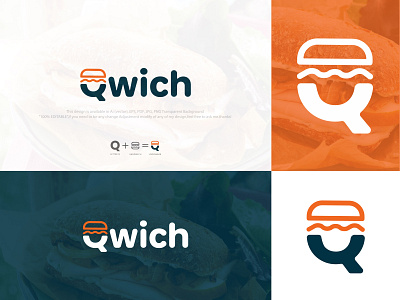 Qwich Logo Design art burger cheese cheeseburger cooking delicious design dinner hamburger icon illustration logo meal meat restaurant sandwich sign snack symbol tasty