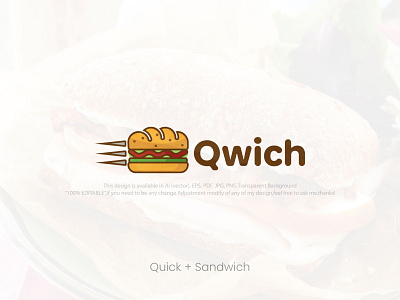 Quick + Sandwich Logo bread bun burger cheese dinner fast food grill hamburger healthy icon logo lunch meal meat quick salad sandwich snack vector