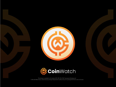 Coin Watch Logo abstract block chain cash coin crypto cryptocurrency currency digital exchange icon internet logo market modern technology token trade vector virtual watch