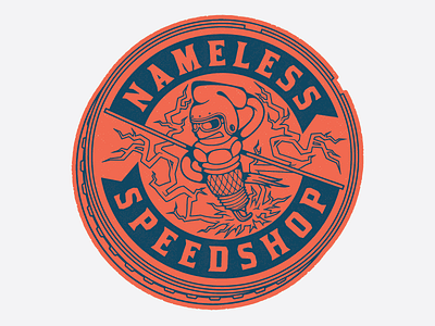 Nameless SpeedShop auto badge brand branding character icon illustration logo piston spark plug speedshop typography