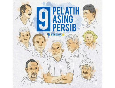 illustration of 9 Persib club coaches design digital painting drawing graphic design illustration
