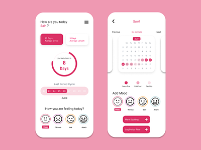 Period Tracking App - UI Design app dates design period productdesign screens tracking ui uidesign uiux ux women